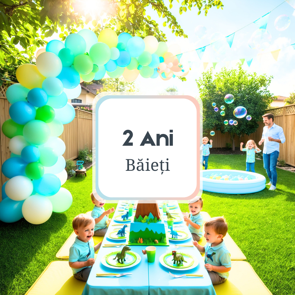 Petrecerea de 2 Ani Băieți, O scenă festivă și jucăușă pentru sărbătorirea celui de-al doilea an al unui băiețel, cu decoruri pastelate și accesorii tematice.